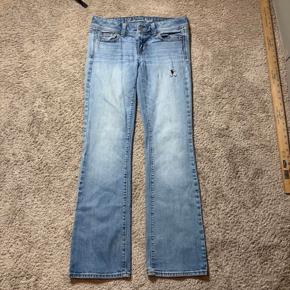American Eagle Women Blue Low Rise Flare Bootcut Jeans Size 4 Y2K Light Wash
